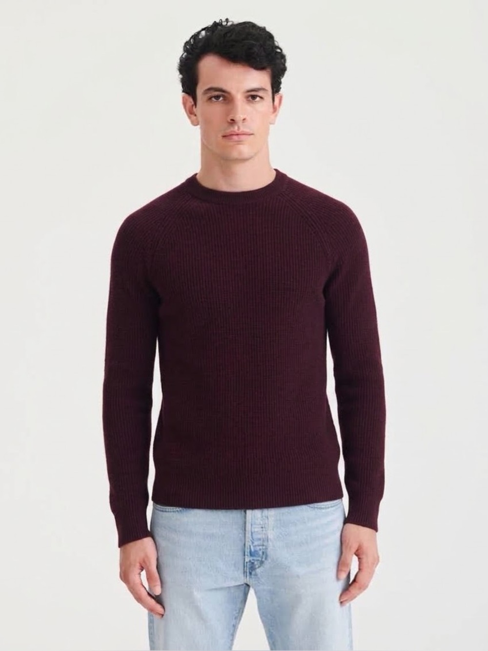 Naadam Mongolian Cashmere Waffle Crewneck Sweater Size Small Burgundy Maroon